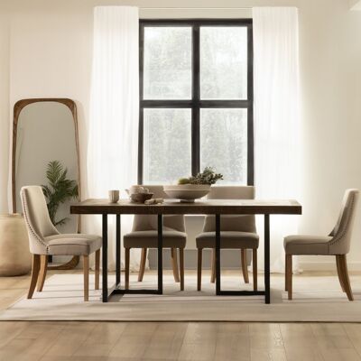 Irune table à manger rectangulaire en bois massif d'araucaria et métal gris anthracite - Publicité Irune table à manger rectangulaire en bois massif d'araucaria et métal gris anthracite - Publicité