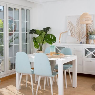 Gael table à manger rectangulaire extensible 120/170 en bois laqué blanc - Publicité Gael table à manger rectangulaire extensible 120/170 en bois laqué blanc - Publicité