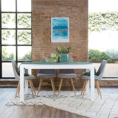 Gael table à manger rectangulaire extensible 160/210 en bois laqué blanc - Publicité Gael table à manger rectangulaire extensible 160/210 en bois laqué blanc - Publicité