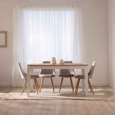 Vilna table à manger extensible rectangulaire 150/200 en bois massif blanc et naturel - Publicité Vilna table à manger extensible rectangulaire 150/200 en bois massif blanc et naturel - Publicité