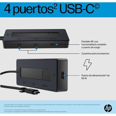 Hub HP 4 ports 10000 Mbit/s modèle USB-C 4K Adaptateur portable - Publicité Hub HP 4 ports 10000 Mbit/s modèle USB-C 4K Adaptateur portable - Publicité