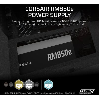 Corsair RMe Series RM850e ATX 3.1 PCIe 5.1 850 W Cybenetics 80 Plus Gold modulaire - Publicité Corsair RMe Series RM850e ATX 3.1 PCIe 5.1 850 W Cybenetics 80 Plus Gold modulaire - Publicité