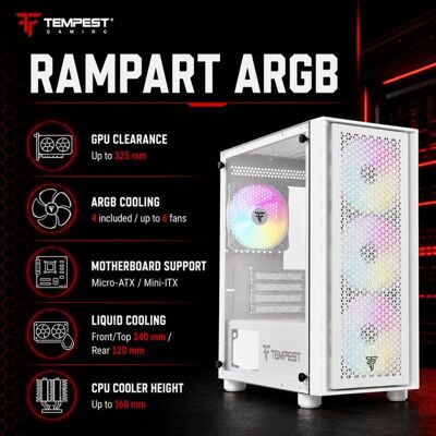 Tempest Airflow Rampart ARGB M-ATX Blanc - Publicité Tempest Airflow Rampart ARGB M-ATX Blanc - Publicité