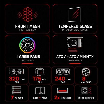 Boîtier PC Tempest Ironvale ATX ARGB Mesh Noir Panneau Verre Trempé - Publicité Boîtier PC Tempest Ironvale ATX ARGB Mesh Noir Panneau Verre Trempé - Publicité