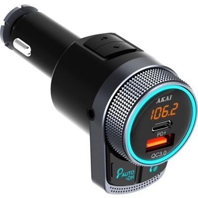 Transmetteur FM Akai FMT-80BT Bluetooth avec mains libres et charge USB - Publicité Transmetteur FM Akai FMT-80BT Bluetooth avec mains libres et charge USB - Publicité