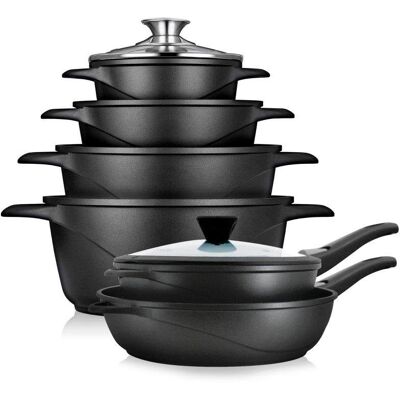 Batterie de cuisine Briebe Mgk1219 aluminium induction 12 pièces Granitec - Publicité Batterie de cuisine Briebe Mgk1219 aluminium induction 12 pièces Granitec - Publicité