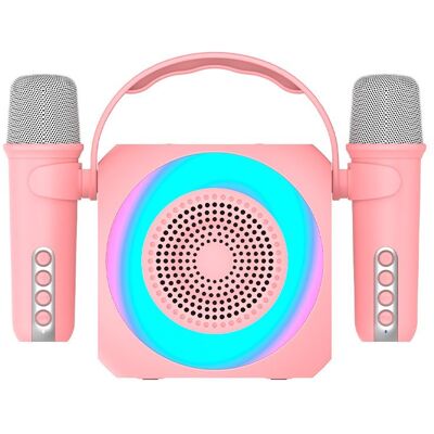 Haut-parleur Karaoké Bluetooth Rose - Portable 6W & 2 Micros - Publicité Haut-parleur Karaoké Bluetooth Rose - Portable 6W & 2 Micros - Publicité