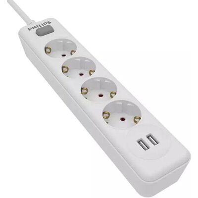 Multiprise Philips SPN3042WA/10 4 Prises Interrupteur 2 USB-A Câble 2 m Sécurité - Publicité Multiprise Philips SPN3042WA/10 4 Prises Interrupteur 2 USB-A Câble 2 m Sécurité - Publicité
