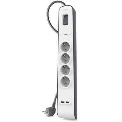 Multiprise Belkin BSV401VF2M 4 Prises 2 USB-A avec Protection Interrupteur 2 m - Publicité Multiprise Belkin BSV401VF2M 4 Prises 2 USB-A avec Protection Interrupteur 2 m - Publicité