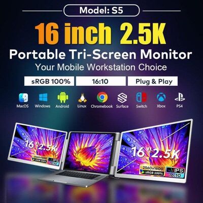 Écran PC FOPO S5 16" Full HD+ 60Hz IPS Double Écran USB-C Mini HDMI Pliable - Publicité Écran PC FOPO S5 16" Full HD+ 60Hz IPS Double Écran USB-C Mini HDMI Pliable - Publicité