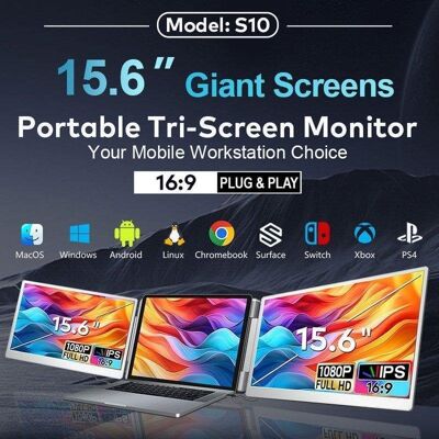 Écran PC FOPO S10 15,6" Full HD 60Hz IPS Double écran Pliable USB-C Mini HDMI avec étui - Publicité Écran PC FOPO S10 15,6" Full HD 60Hz IPS Double écran Pliable USB-C Mini HDMI avec étui - Publicité