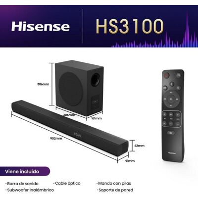 Barre de Son Hisense HS3100 3.1 480W Bluetooth HDMI Dolby Audio - Publicité Barre de Son Hisense HS3100 3.1 480W Bluetooth HDMI Dolby Audio - Publicité