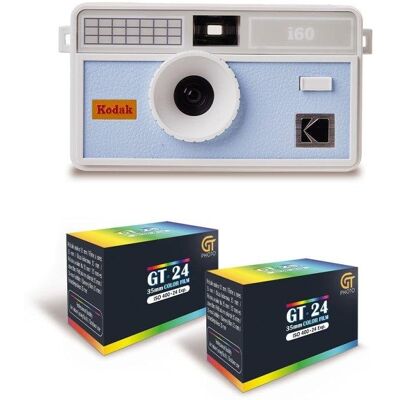 Appareil photo Agfaphoto Kodak I60 Blanc/Bleu flash manuel + 2 pellicules couleur - Publicité Appareil photo Agfaphoto Kodak I60 Blanc/Bleu flash manuel + 2 pellicules couleur - Publicité