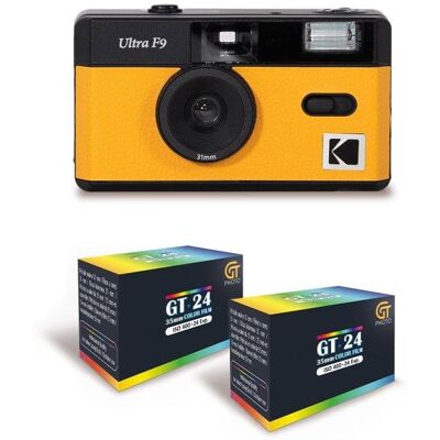 Appareil photo Agfaphoto Kodak Ultra F9 35mm Jaune + 2 pellicules couleur - Publicité Appareil photo Agfaphoto Kodak Ultra F9 35mm Jaune + 2 pellicules couleur - Publicité