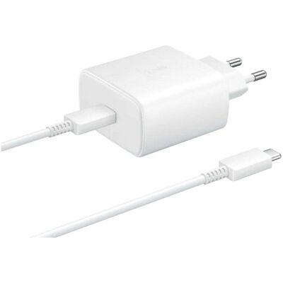 Chargeur USB-C Samsung EP-TA845 45 W Blanc Charge rapide et compact - Publicité Chargeur USB-C Samsung EP-TA845 45 W Blanc Charge rapide et compact - Publicité