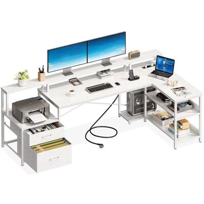 Bureau Autrucker 172x100 cm L Réversible Blanc avec Prises USB et Tiroirs - Publicité Bureau Autrucker 172x100 cm L Réversible Blanc avec Prises USB et Tiroirs - Publicité