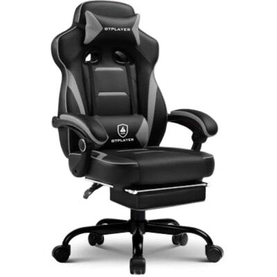 Chaise Gaming GTPLAYER Repos-pieds 180 kg Lombaire Reglable 155° Gris - Publicité Chaise Gaming GTPLAYER Repos-pieds 180 kg Lombaire Reglable 155° Gris - Publicité