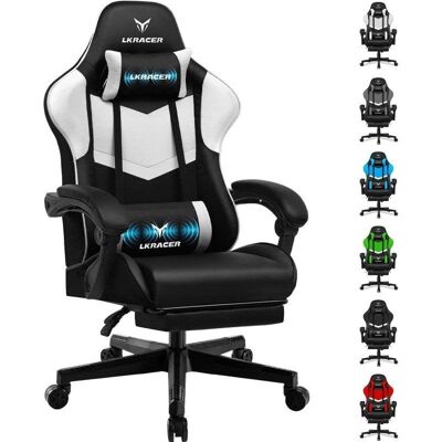 Chaise Gaming GTPLAYER avec Repose-pieds, Support Lombaire, PVC Blanc - Publicité Chaise Gaming GTPLAYER avec Repose-pieds, Support Lombaire, PVC Blanc - Publicité