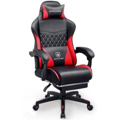 Chaise GTPLAYER Gaming Double Dossier Dorsal Repose-pieds Rouge - Publicité Chaise GTPLAYER Gaming Double Dossier Dorsal Repose-pieds Rouge - Publicité