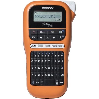 Imprimante transfert thermique Brother PT-E110 QWERTY portable noir orange - Publicité Imprimante transfert thermique Brother PT-E110 QWERTY portable noir orange - Publicité
