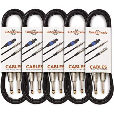 Gear4Music Pack of 5 Jack Instrument Cables 3m - Publicité Gear4Music Pack of 5 Jack Instrument Cables 3m - Publicité