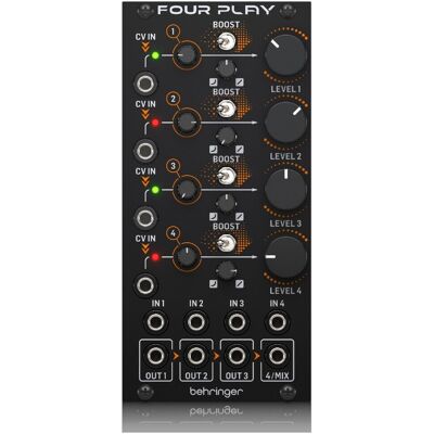 Behringer FOUR PLAY Quad Voltage Controlled Amplifiers & Mixer Module - Publicité Behringer FOUR PLAY Quad Voltage Controlled Amplifiers & Mixer Module - Publicité