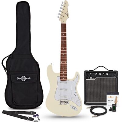 Guitare Électrique LA Select Legacy par Gear4music Vintage White Ampli Guitare de 15 W & Pack dAccessoires - Publicité Guitare Électrique LA Select Legacy par Gear4music Vintage White Ampli Guitare de 15 W & Pack dAccessoires - Publicité