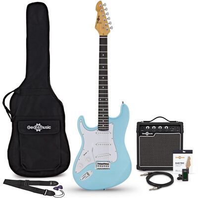 Guitare Électrique pour Gaucher LA Select par Gear4music Blue Metallic Ampli Guitare de 15 W & Pack dAccessoires - Publicité Guitare Électrique pour Gaucher LA Select par Gear4music Blue Metallic Ampli Guitare de 15 W & Pack dAccessoires - Publicité
