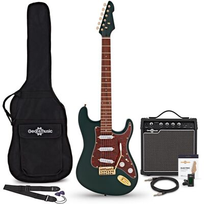 Guitare Électrique LA Select Legacy par Gear4music Green Ampli Guitare de 15 W & Pack dAccessoires - Publicité Guitare Électrique LA Select Legacy par Gear4music Green Ampli Guitare de 15 W & Pack dAccessoires - Publicité