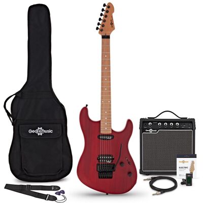 Guitare Électrique LA Select Modern par Gear4music Transparent Ruby Red Ampli de Guitare 15 W & Pack dAccessoires - Publicité Guitare Électrique LA Select Modern par Gear4music Transparent Ruby Red Ampli de Guitare 15 W & Pack dAccessoires - Publicité