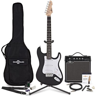 Gear4Music Guitare Électrique LA Noir Ampli de Guitare 15 W & Pack Complet dAccessoires - Publicité Gear4Music Guitare Électrique LA Noir Ampli de Guitare 15 W & Pack Complet dAccessoires - Publicité