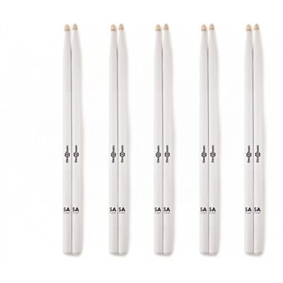 Gear4Music 5A Wood Tip Hickory Drumsticks White 5 Pack - Publicité Gear4Music 5A Wood Tip Hickory Drumsticks White 5 Pack - Publicité
