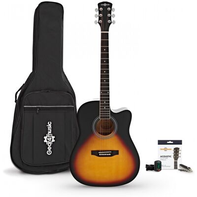 Guitare Électro-Acoustique Dreadnought Pan Coupé avec pack Accessoires par Gear4music Sunburst - Publicité Guitare Électro-Acoustique Dreadnought Pan Coupé avec pack Accessoires par Gear4music Sunburst - Publicité