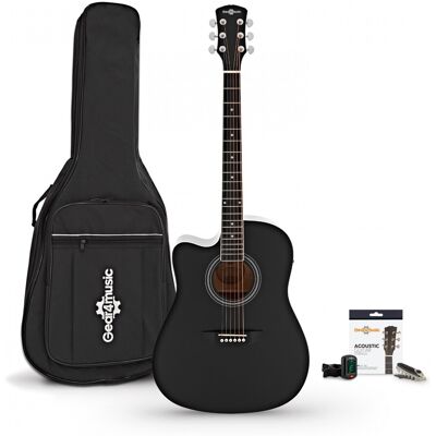 Guitare Électro-Acoustique Dreadnought Gaucher à Pan Coupé avec pack Accessoires par Gear4music Noir - Publicité Guitare Électro-Acoustique Dreadnought Gaucher à Pan Coupé avec pack Accessoires par Gear4music Noir - Publicité