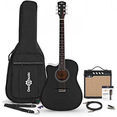 Gear4Music Guitare Électro-Acoustique Dreadnought Pan Coupé Gaucher Noire avec pack Ampli Acoustique 15 W et Accessoires - Publicité Gear4Music Guitare Électro-Acoustique Dreadnought Pan Coupé Gaucher Noire avec pack Ampli Acoustique 15 W et Accessoires - Publicité