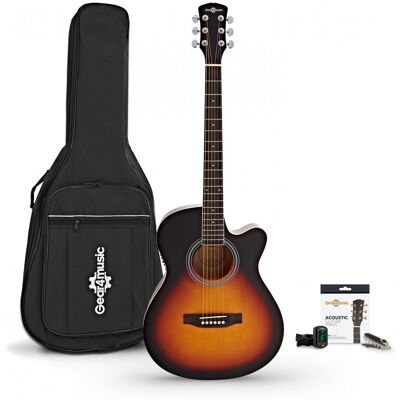 Guitare Acoustique à Pan Coupé et pack Accessoires par Gear4music Sunburst - Publicité Guitare Acoustique à Pan Coupé et pack Accessoires par Gear4music Sunburst - Publicité