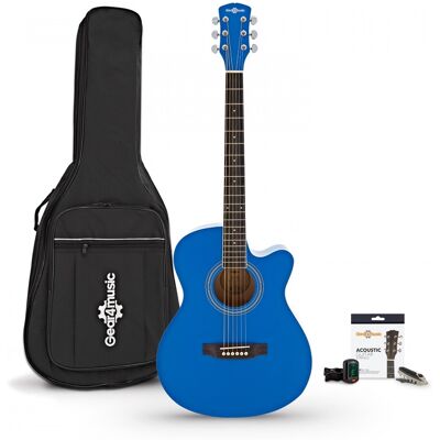 Guitare Acoustique à Pan Coupé et pack Accessoires par Gear4music Bleu - Publicité Guitare Acoustique à Pan Coupé et pack Accessoires par Gear4music Bleu - Publicité