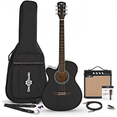 Gear4Music Guitare Électro-Acoustique Gaucher à Pan Coupé Noire avec pack Ampli Acoustique 15 W et Accessoires - Publicité Gear4Music Guitare Électro-Acoustique Gaucher à Pan Coupé Noire avec pack Ampli Acoustique 15 W et Accessoires - Publicité