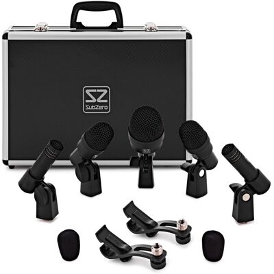SubZero 5 Piece Drum Microphone Set with Case and Clamps - Publicité SubZero 5 Piece Drum Microphone Set with Case and Clamps - Publicité