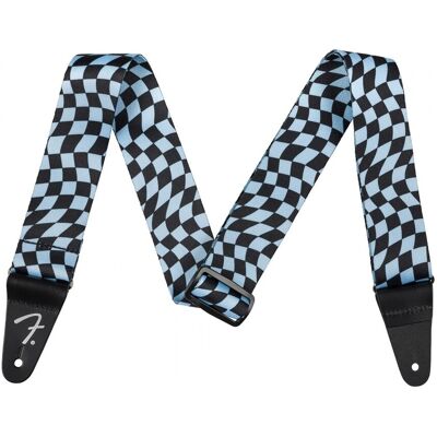 Fender Wavy Checkerboard Polyester Strap Blue - Publicité Fender Wavy Checkerboard Polyester Strap Blue - Publicité