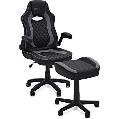 Gear4Music modul Fauteuil de Studio et Tabouet Repose Pied noir et gris - Publicité Gear4Music modul Fauteuil de Studio et Tabouet Repose Pied noir et gris - Publicité