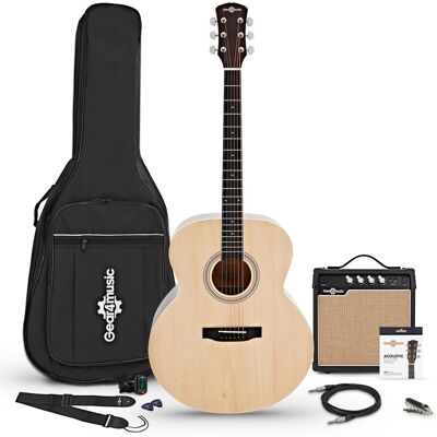 Gear4Music Jumbo Left Handed Electro Acoustic Guitar Natural 15W Acoustic Amp & Accessory Pack - Publicité Gear4Music Jumbo Left Handed Electro Acoustic Guitar Natural 15W Acoustic Amp & Accessory Pack - Publicité