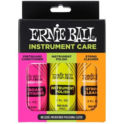 Ernie Ball Instrument Care 3-Pack with Microfibre Cloth - Publicité Ernie Ball Instrument Care 3-Pack with Microfibre Cloth - Publicité