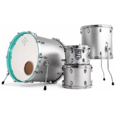 Dixon Cornerstone Hybrid 22 4pc Shell Pack Metallic Silver w/Turquoise Blue Hoop - Publicité Dixon Cornerstone Hybrid 22 4pc Shell Pack Metallic Silver w/Turquoise Blue Hoop - Publicité
