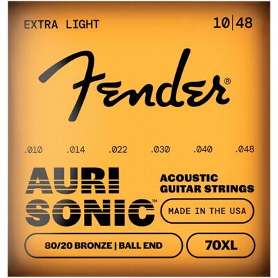 Fender AuriSonic 70XL Acoustic Guitar Strings 80/20 Bronze Gauges .010-.048 - Publicité Fender AuriSonic 70XL Acoustic Guitar Strings 80/20 Bronze Gauges .010-.048 - Publicité