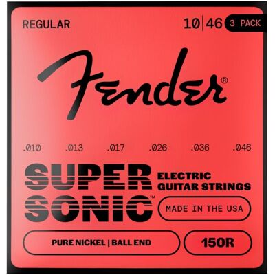 Fender SuperSonic 150R Guitar Strings Pure Nickel Ball End Gauges .010-.046 (3-Pack) - Publicité Fender SuperSonic 150R Guitar Strings Pure Nickel Ball End Gauges .010-.046 (3-Pack) - Publicité