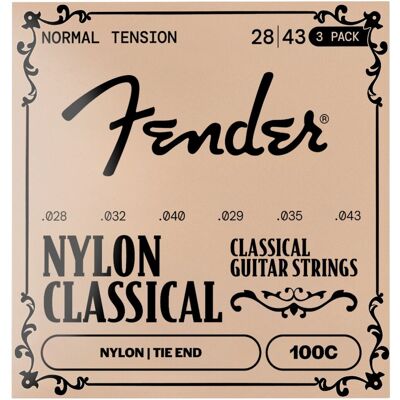 Fender Nylon Acoustic Strings 100 Clear/Silver Tie End Gauges .028-.043 3-Pack - Publicité Fender Nylon Acoustic Strings 100 Clear/Silver Tie End Gauges .028-.043 3-Pack - Publicité