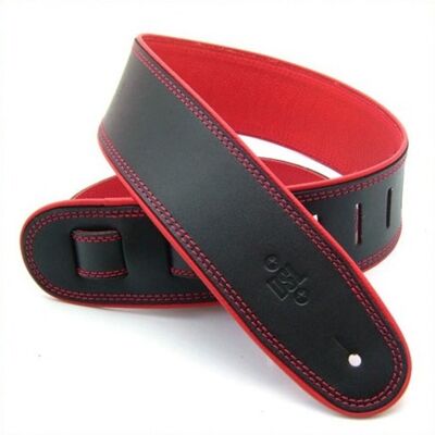 DSL Straps DSL GEP25 Rolled Piping Leather Guitar Strap 2.5" Black and Red - Publicité DSL Straps DSL GEP25 Rolled Piping Leather Guitar Strap 2.5" Black and Red - Publicité
