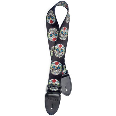 Stagg Terylene Guitar Strap Red Rose Mexican Skull - Publicité Stagg Terylene Guitar Strap Red Rose Mexican Skull - Publicité