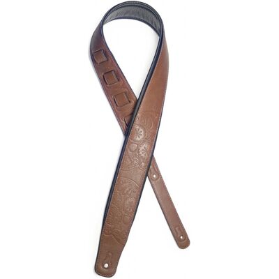 Stagg Padded Leather Adjustable Guitar Strap Brown Mexican Skull - Publicité Stagg Padded Leather Adjustable Guitar Strap Brown Mexican Skull - Publicité
